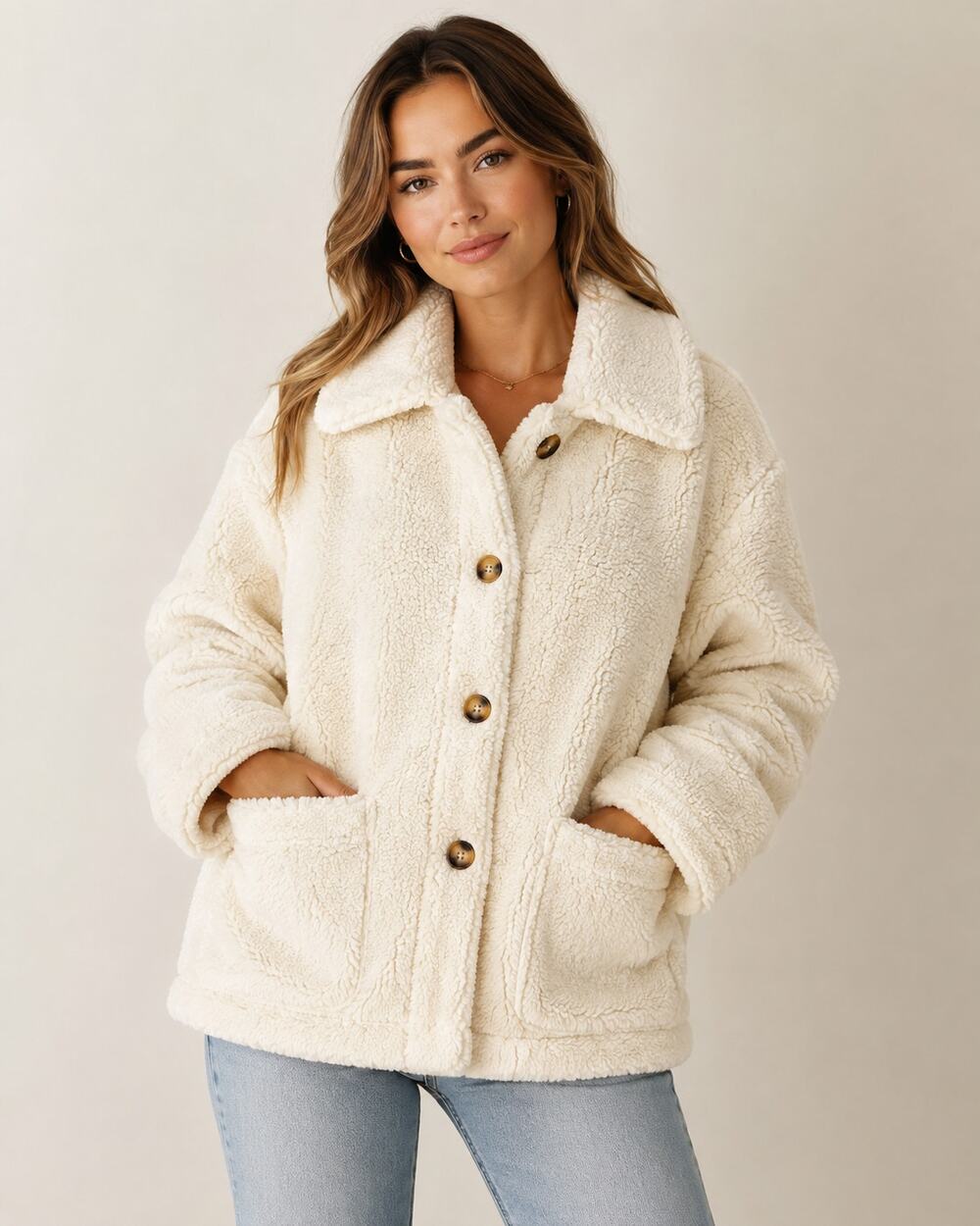 NWT Threadbare Sherpa Teddy Fleece Button Jacket Coat WOMEN 6 Ivory Soft Girl